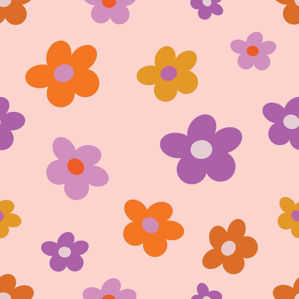 naadloos patroon met wijnoogst groovy bloemen. modieus retro ontwerp. hippie pret behang. hand- getrokken vector illustratie