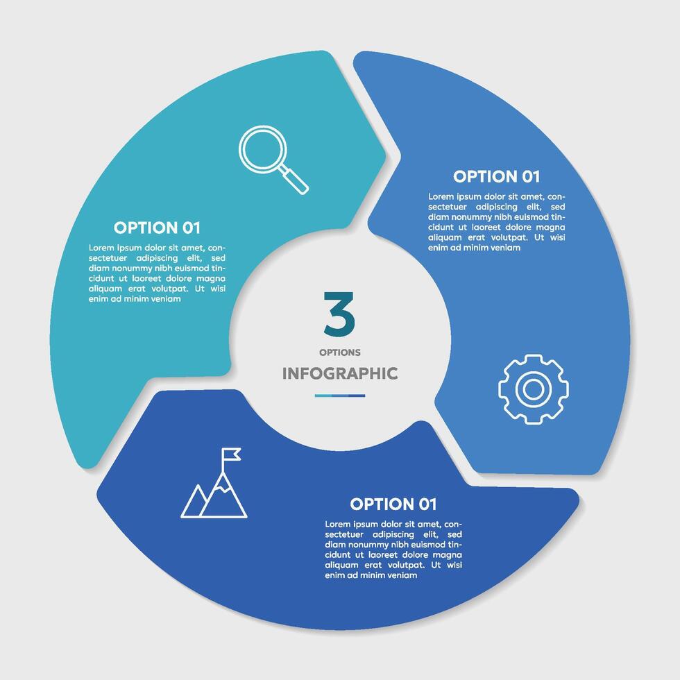 cirkel tabel infographic sjabloon met 3 opties voor presentaties vector