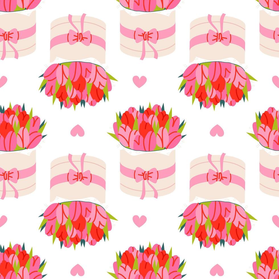 boeket met tulpen naadloos patroon. bloemen afdrukken. omhulsel papier ontwerp voor moeder dag, vrouwen dag en verjaardag vector