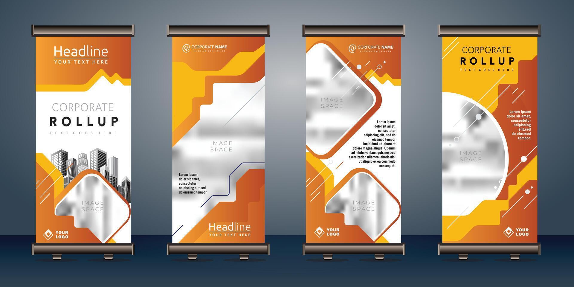 rollen omhoog banners sjabloon met bedrijf presentatie ontwerp sjabloon vector