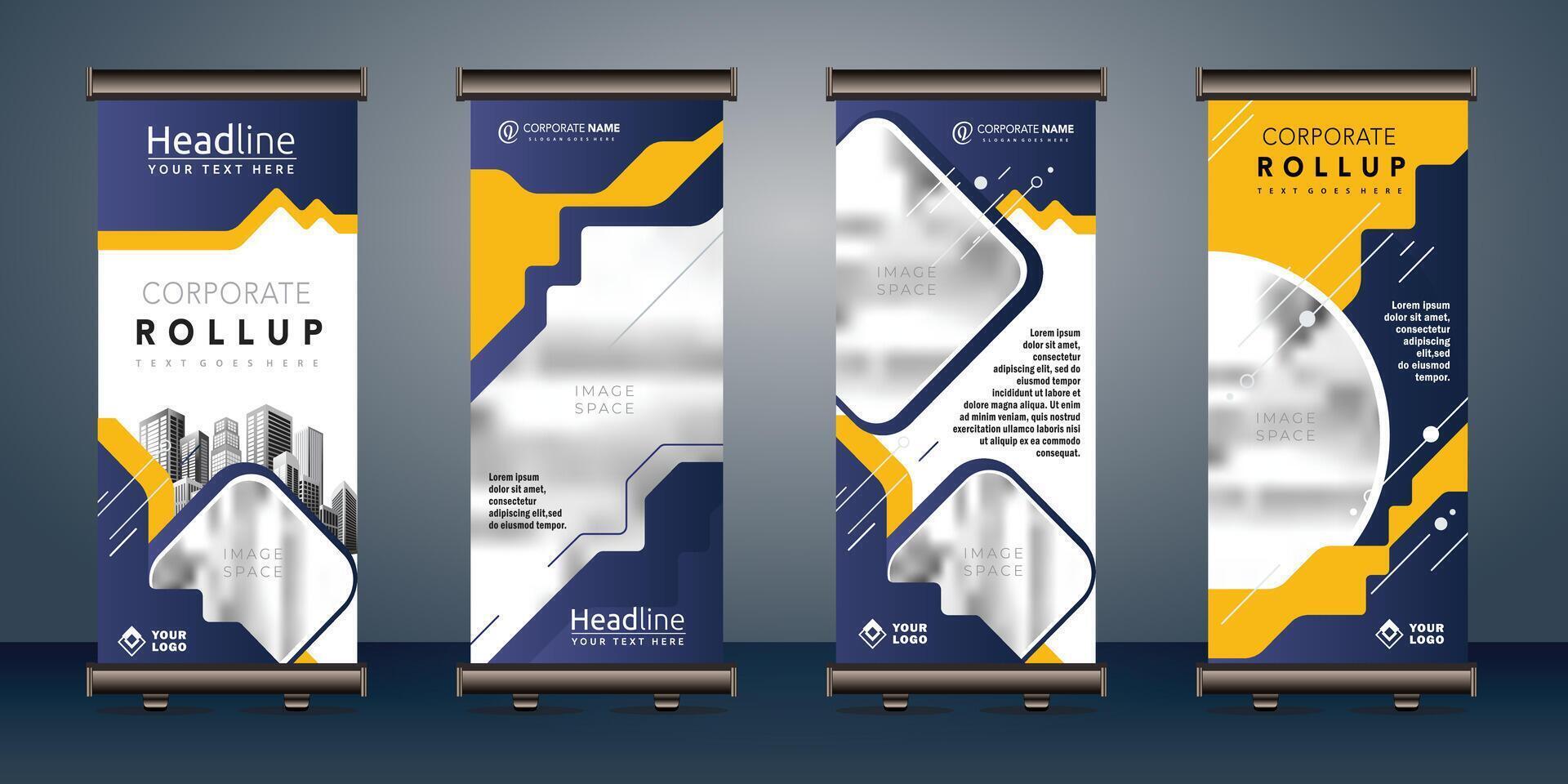 rollen omhoog banners sjabloon met bedrijf presentatie ontwerp sjabloon vector