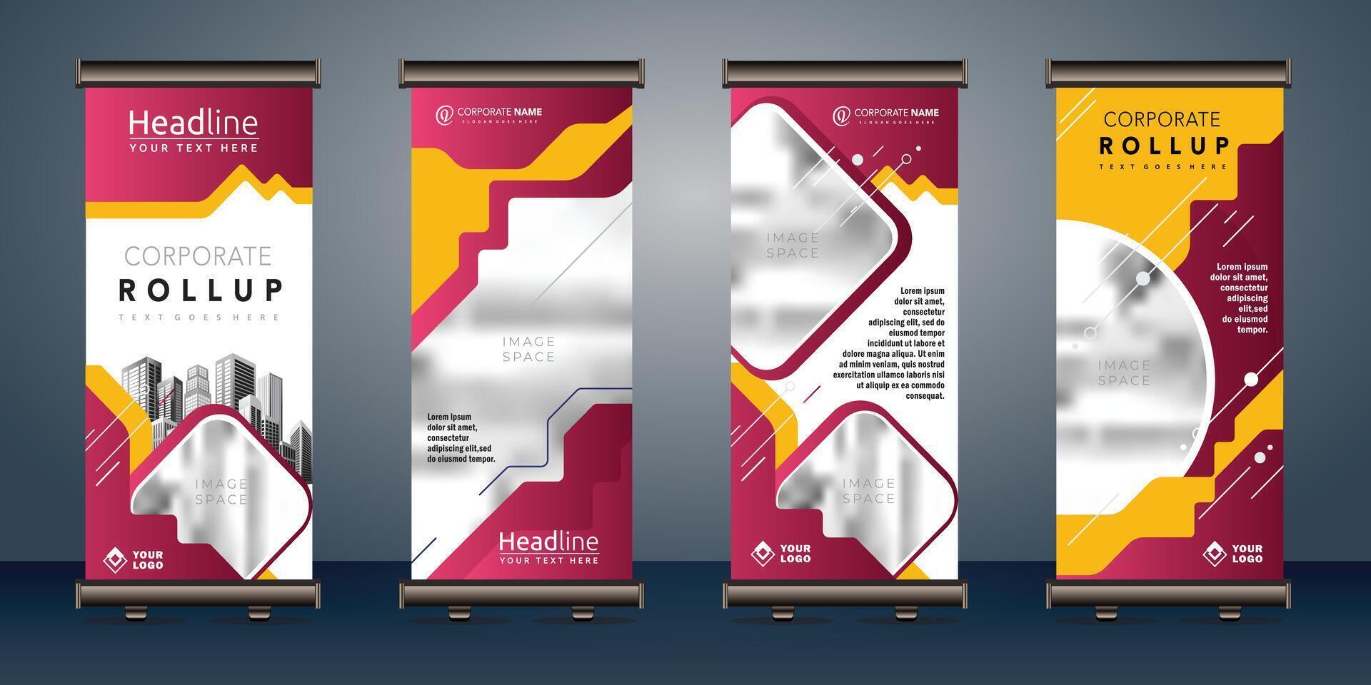 rollen omhoog banners sjabloon met bedrijf presentatie ontwerp sjabloon vector