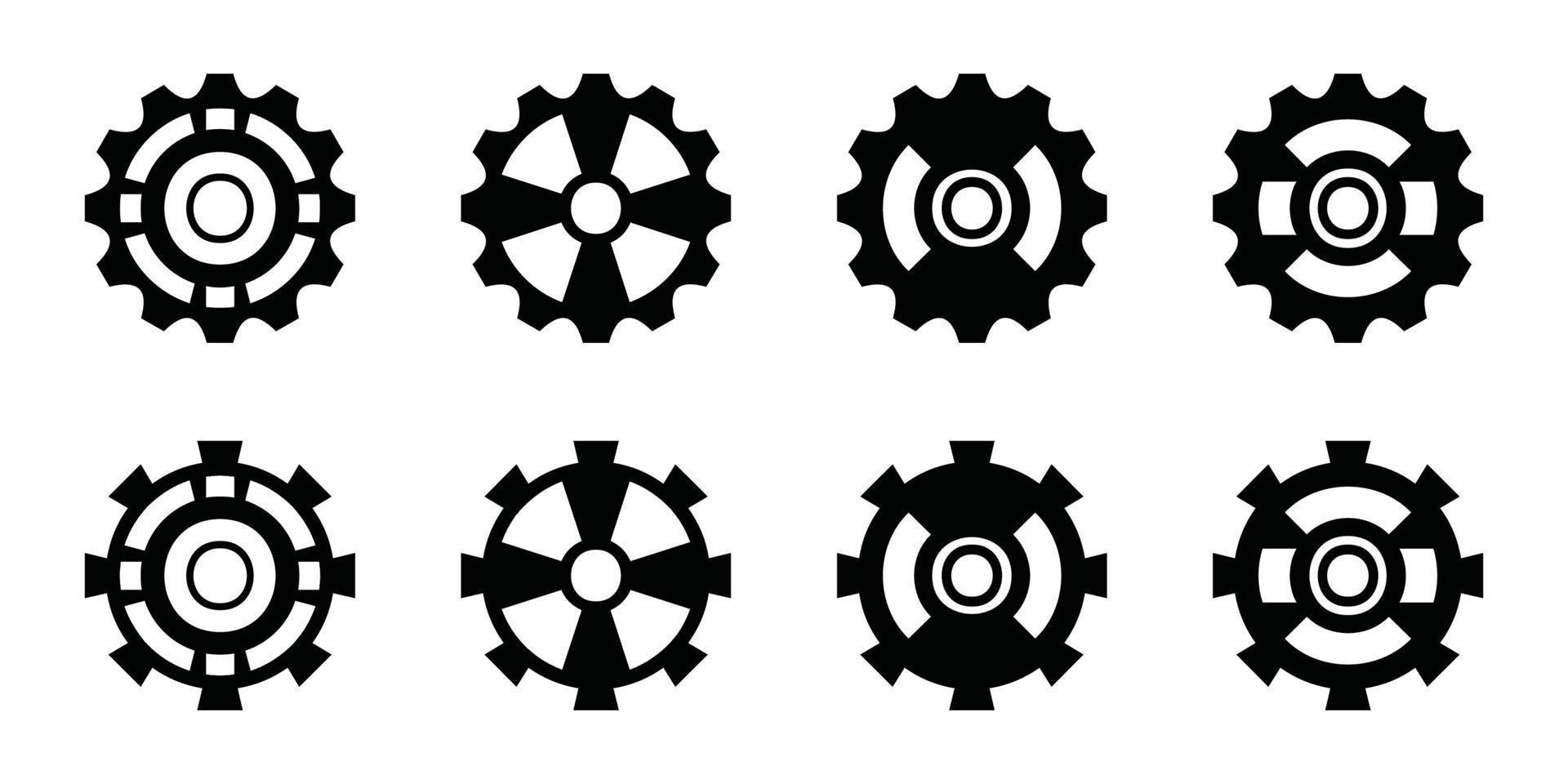 versnelling icon set, versnelling vector set, versnelling clipart alle zwarte sets