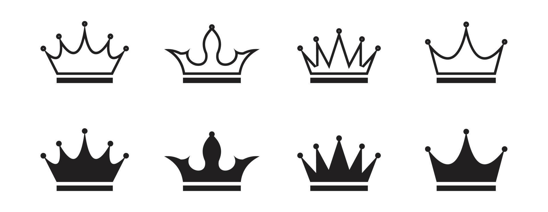 kroon pictogrammen instellen. kroon symbool collectie. vector illustratie