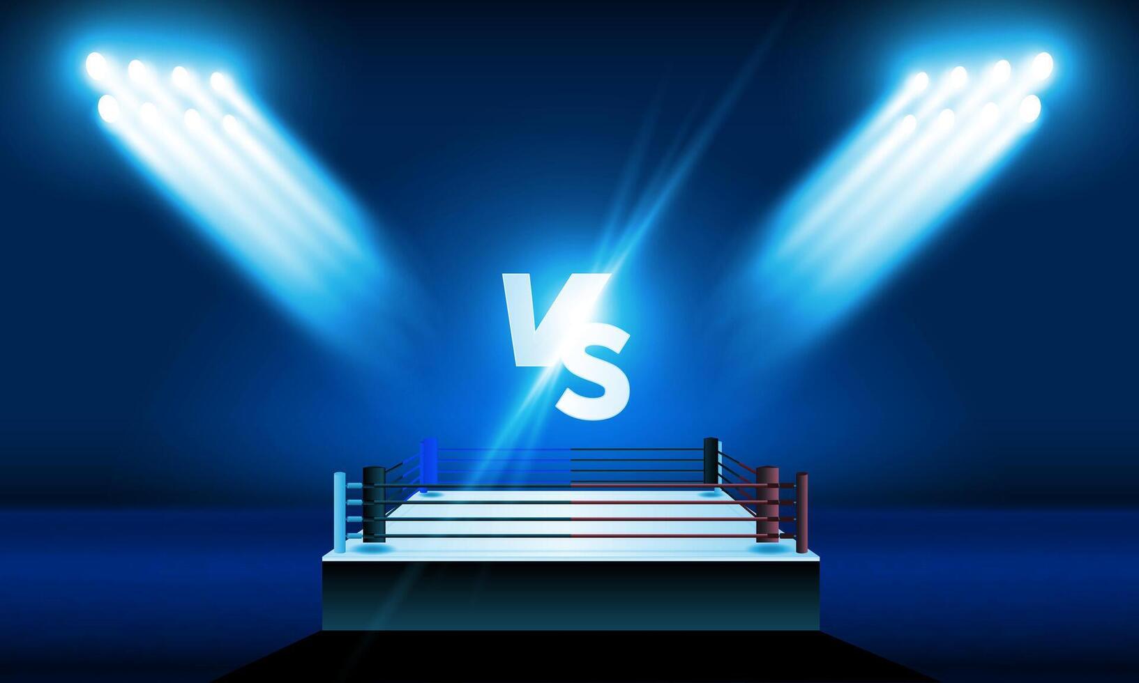 boksen ring arena en schijnwerpers vector ontwerp helder stadion arena lichten rood blauw. vector verlichting