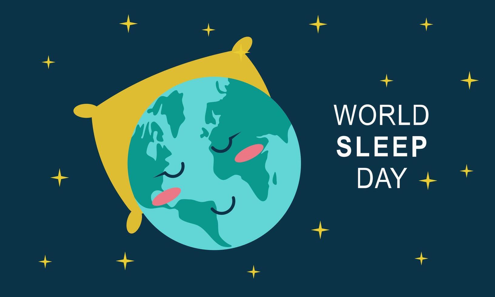 wereld slaap dag. schattig planeet aarde slapen onder een deken Aan een Internationale vakantie vector