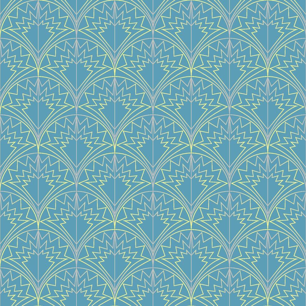 naadloos vector meetkundig kunst deco patroon met bogen en hellingen Aan een elegant blauw achtergrond