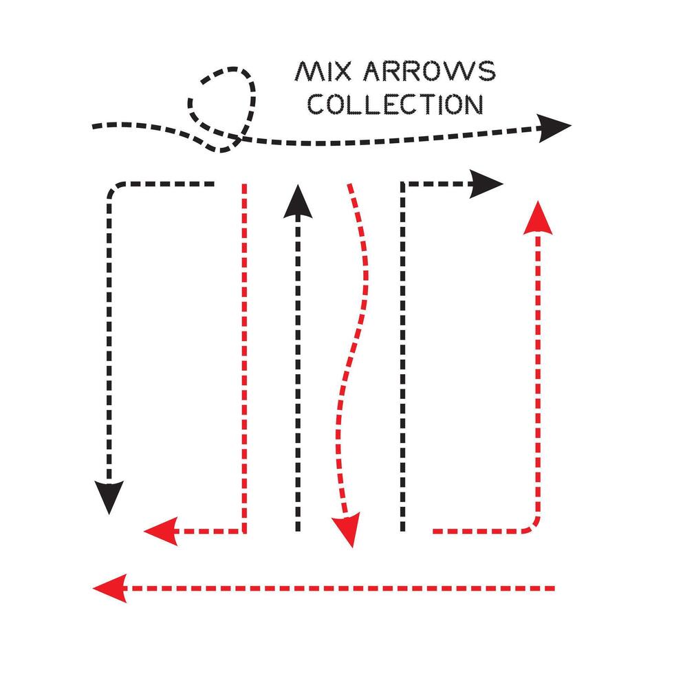 rood en zwart schoon punt stijl hand- getrokken tekening pijlen reeks vector het dossier eps 10 vol bewerkbare