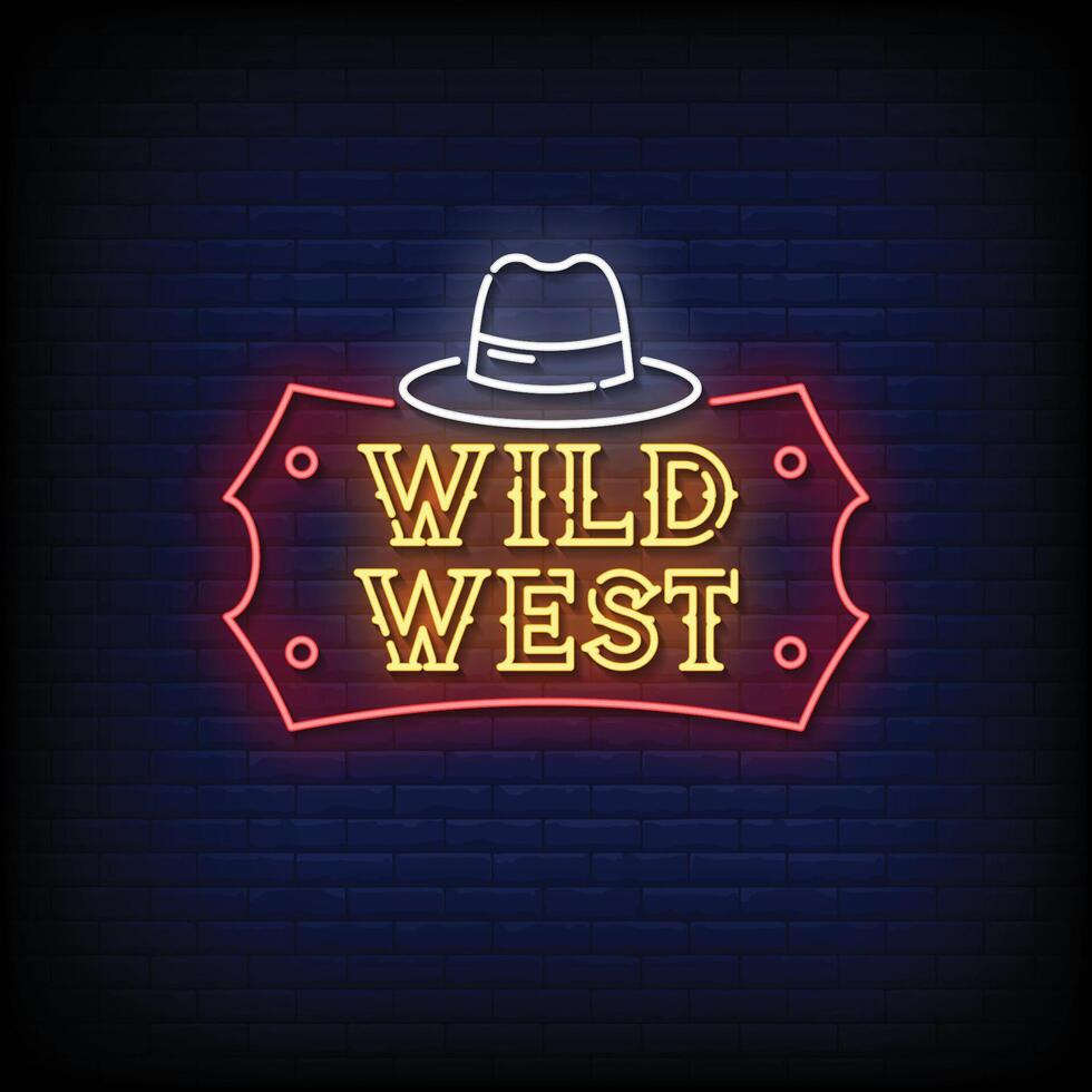 neon teken wild west met steen muur achtergrond vector