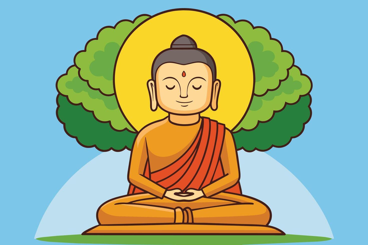 vector illustratie van siddhartha gautama verlicht onder bodhi boom, verlichting van de Boeddha onder de bodhi boom