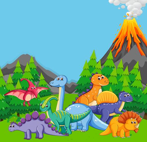 Platte dinosaurus in de natuur vector