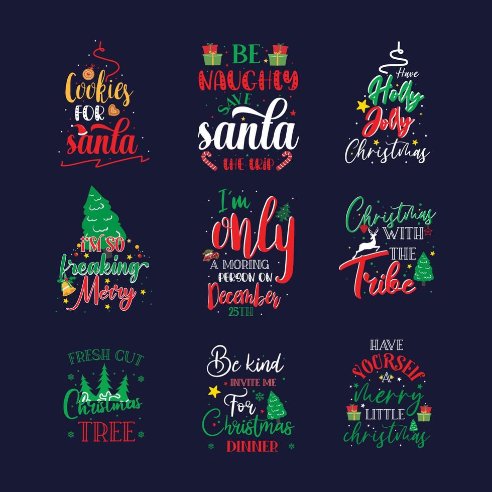 kerst typografie t-shirt ontwerpset vector