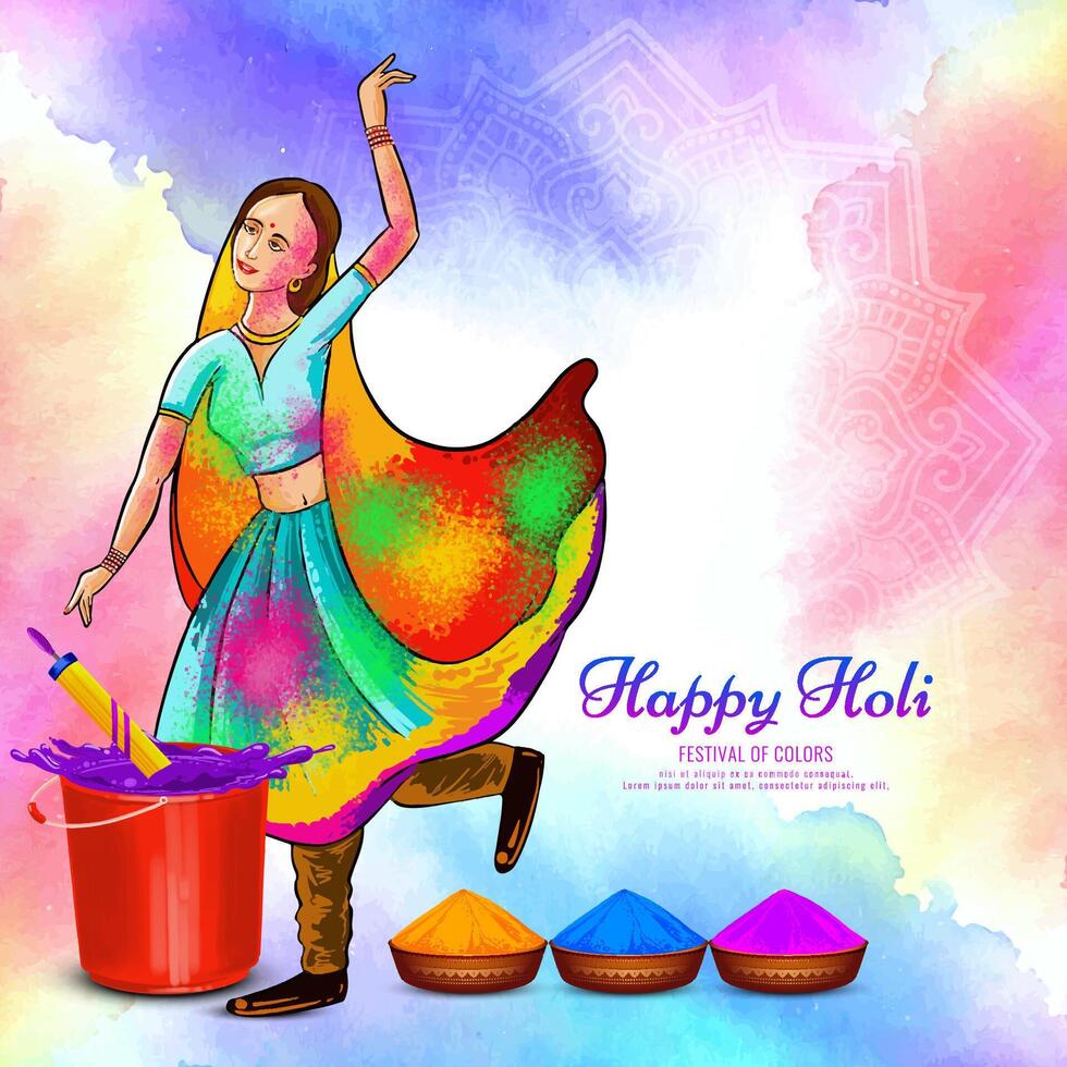 mooi gelukkig holi Indisch festival viering kleurrijk kaart ontwerp vector