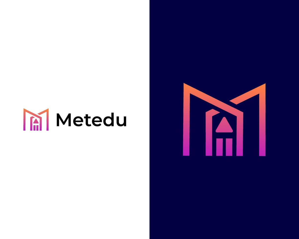 m met pen onderwijs modern app logo ontwerp sjabloon vector