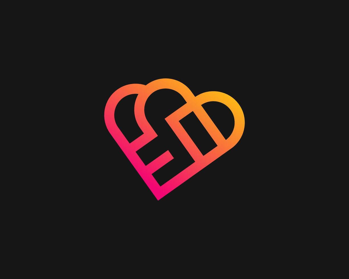 brief e, m, d, b met hart vorm combinatie modern logo ontwerp vector