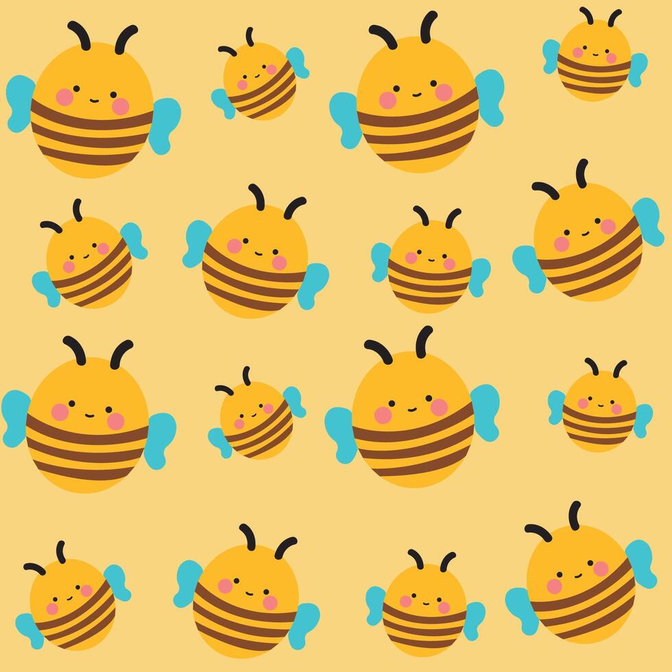 bijen vliegen. schattig patroon van mooi weinig bijen met geel achtergrond vector