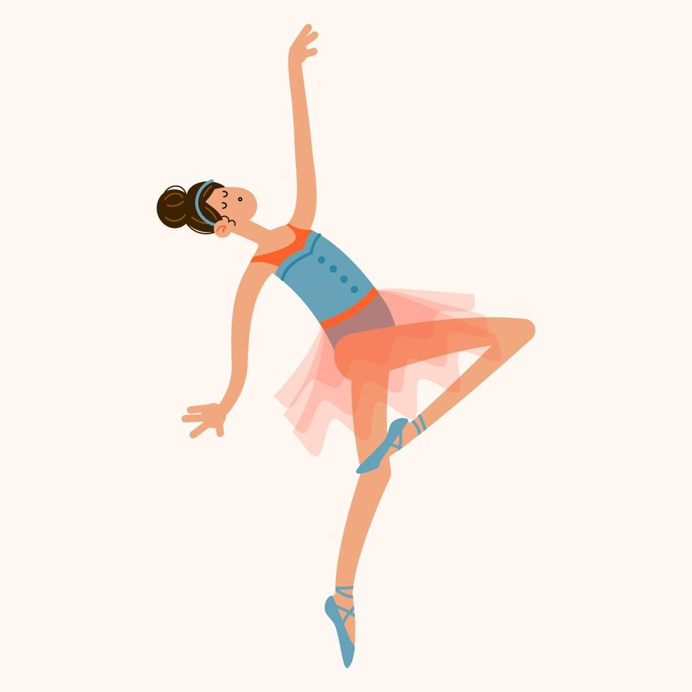 dansende ballerina meisje in een ballet tutu kostuum. hand getekend vectorillustratie in cartoon vlakke stijl. vector