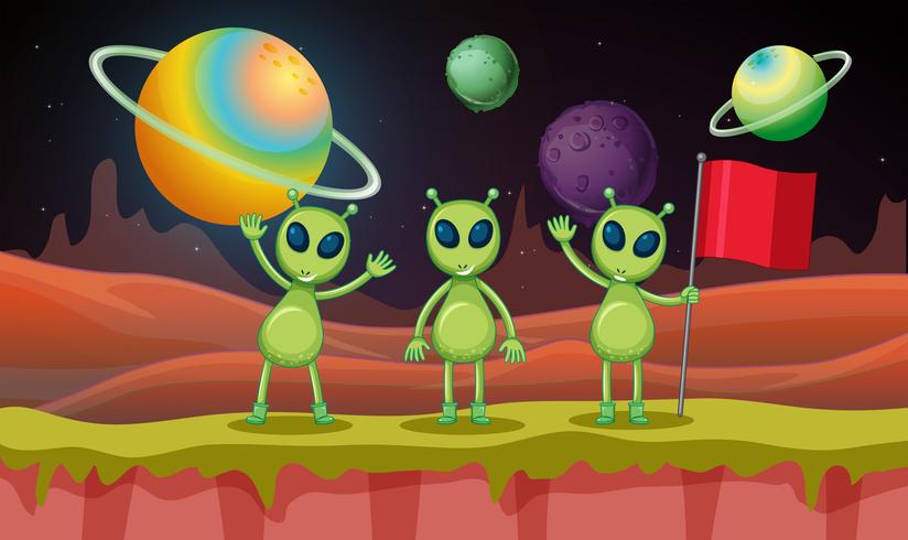 Drie aliens in de ruimte vector
