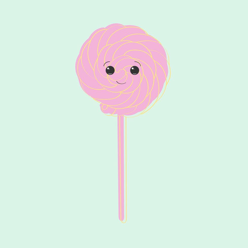 een roze lolly met een hand geschilderd emoticon Aan het staat uit tegen een gemakkelijk achtergrond. de helder en vrolijk ontwerp voegt toe een tintje van pret naar de zoet traktatie vector