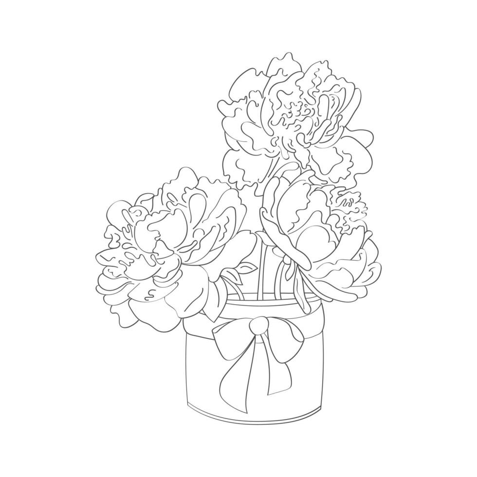 een gedetailleerd tekening van een vaas gevulde met bloeiend pioenrozen. de bloemen zijn ingewikkeld hand geschilderd, toevoegen een realistisch tintje naar de artwork vector