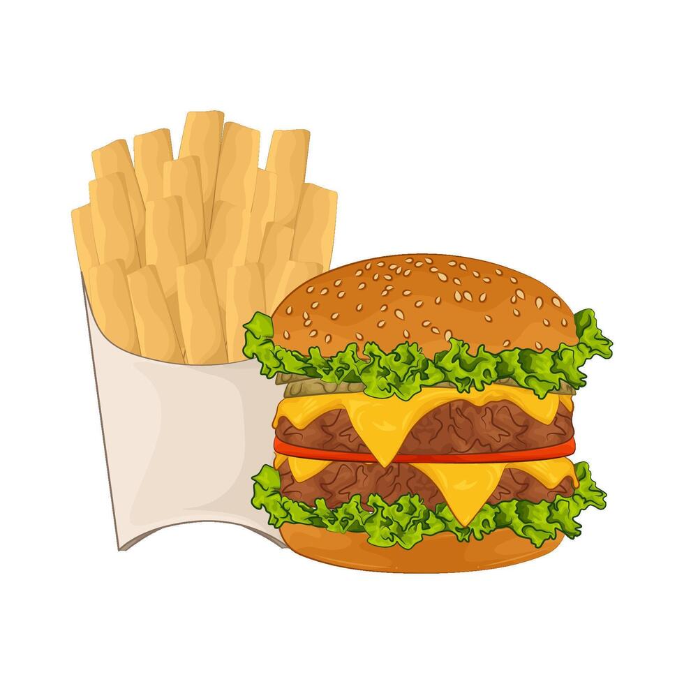 illustratie van hamburger en Frans Patat vector