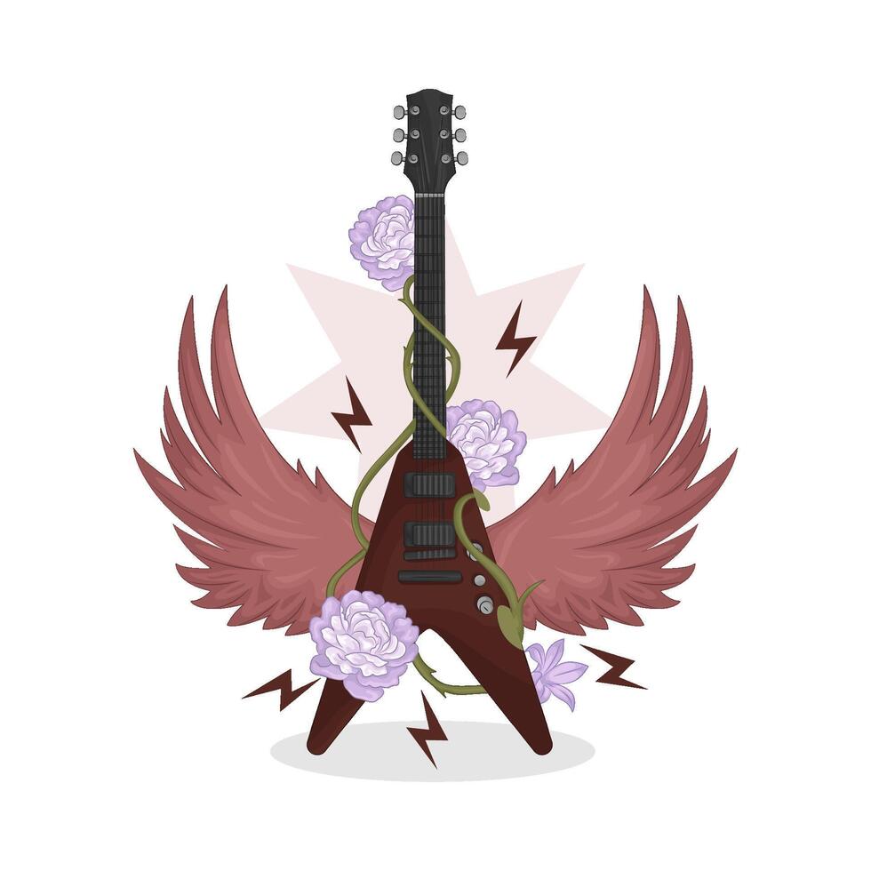 illustratie van elektrisch gitaar met Vleugels vector