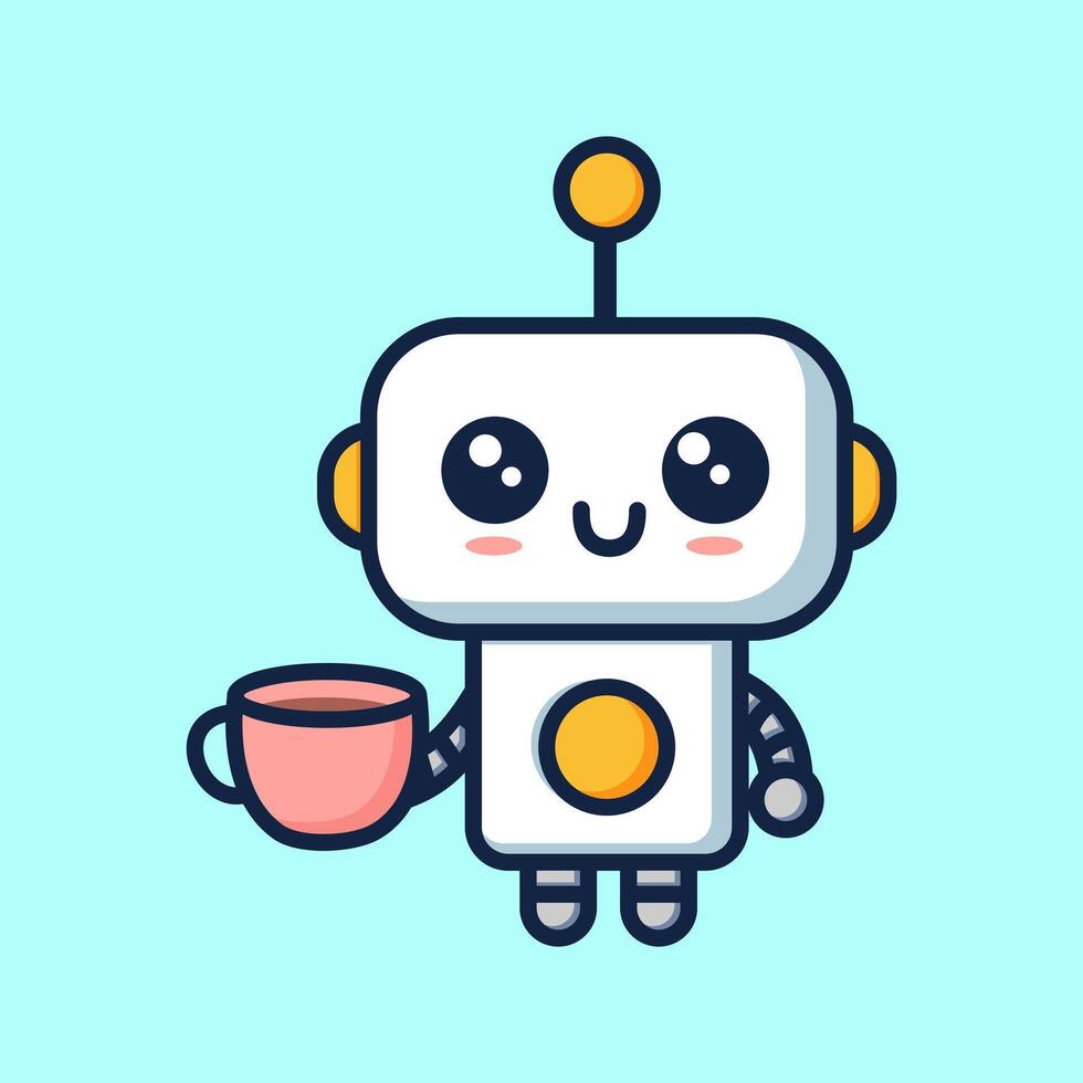 schattig gemakkelijk robot icoon met koffie vector