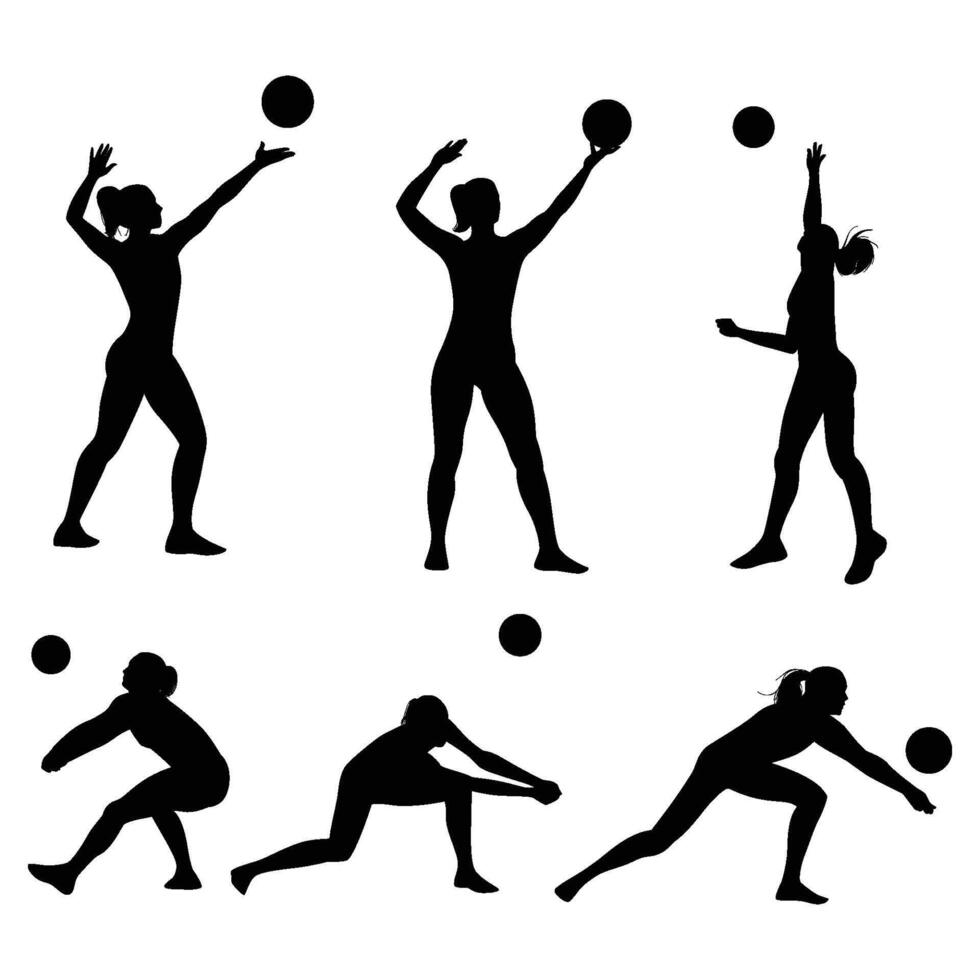 volleybal speler silhouet verzameling. vector illustratie.