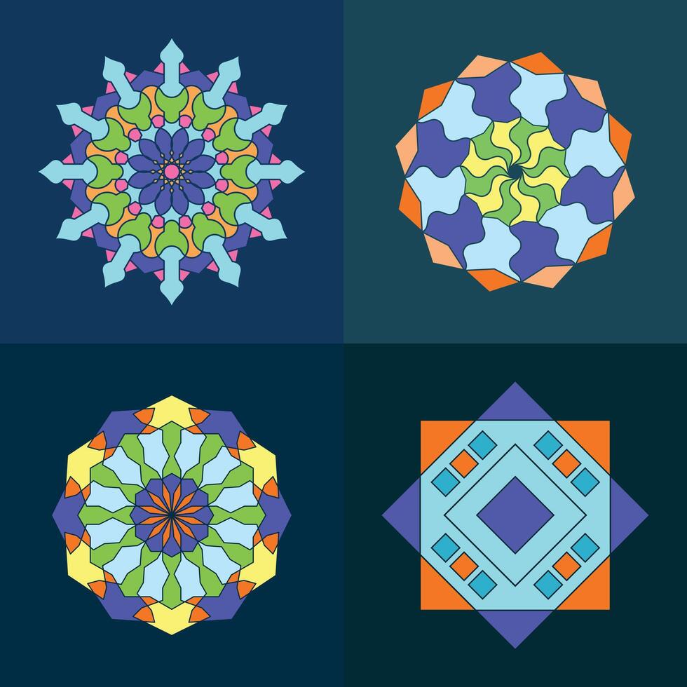 vector circulaire Arabisch sier- mandala verzameling. reeks van kleurrijk meetkundig Islamitisch stijl decoratie. Islam, Arabisch, Indisch, Turks, Pakistan, Chinese, poef motieven.