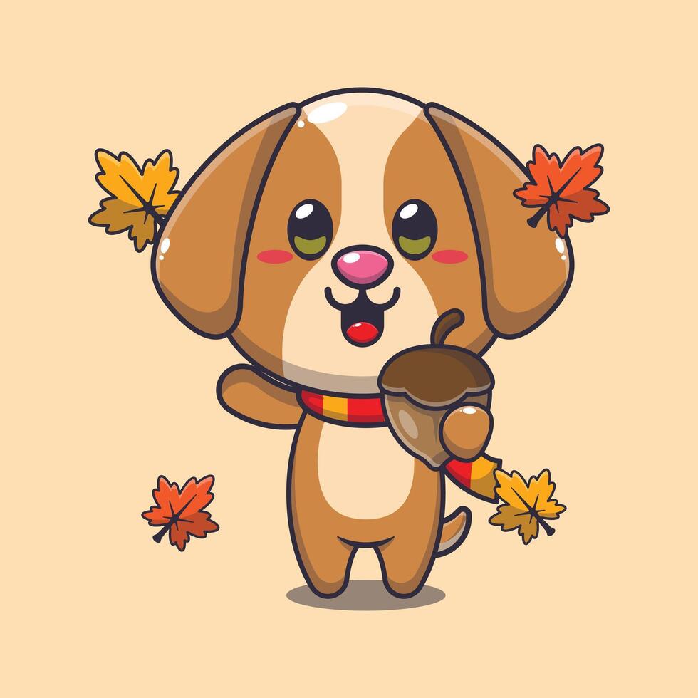 schattig hond met een likdoorns Bij herfst seizoen. vector