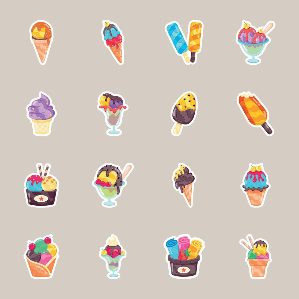 verzameling van bevroren desserts vlak stijl stickers vector