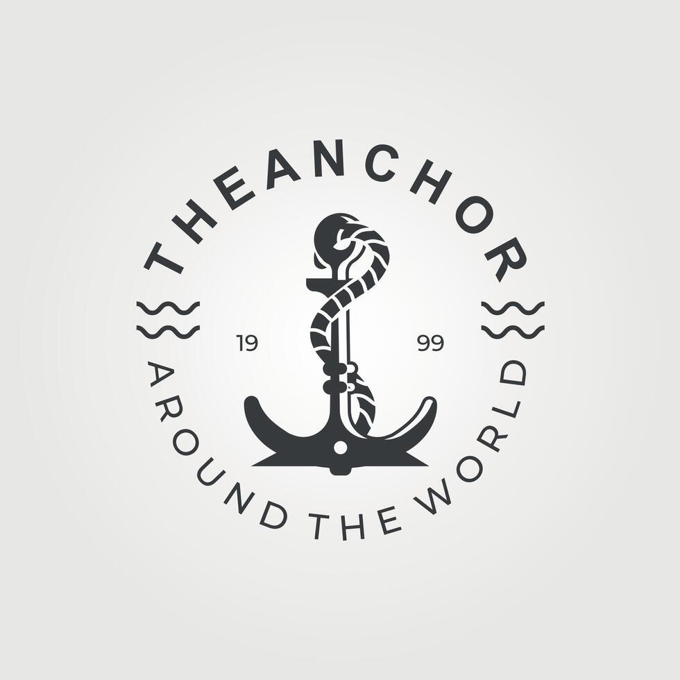 wijnoogst schip anker toegeven logo vector illustratie ontwerp, elegant logo ontwerp