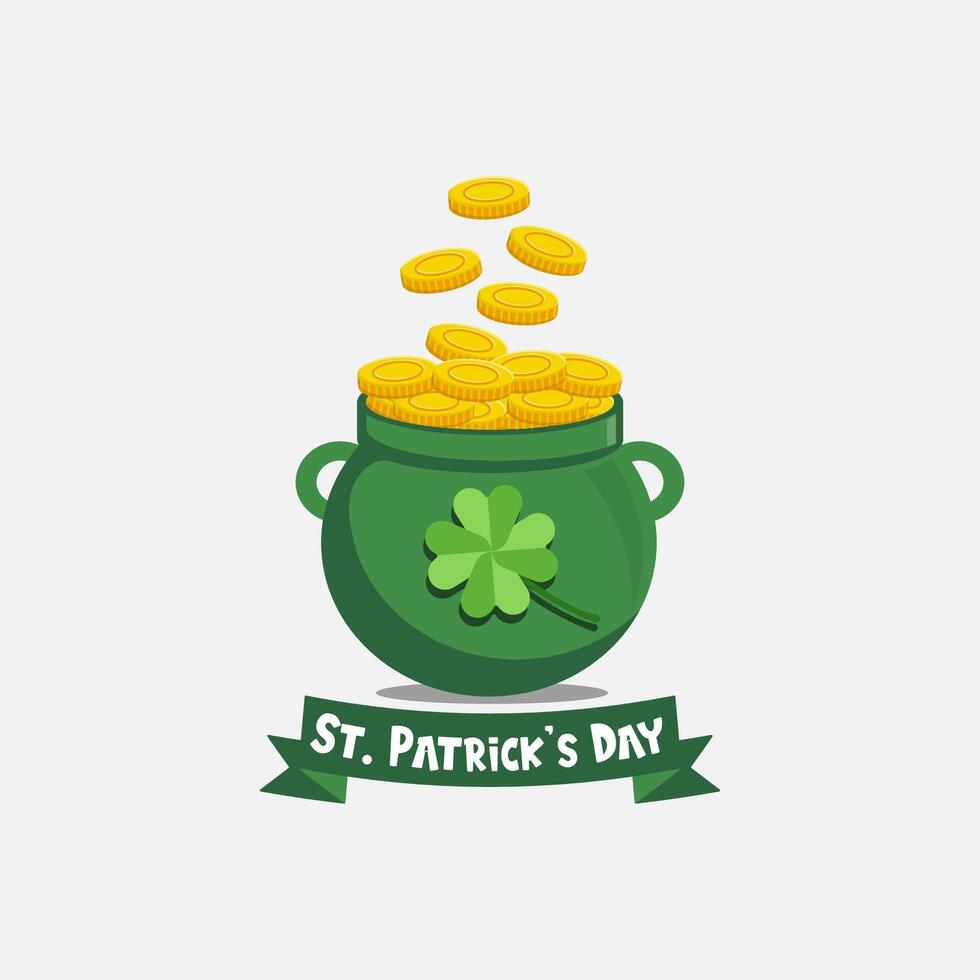 vlak logo ontwerp pot van goud st. Patrick dag schat met munten vector illustratie