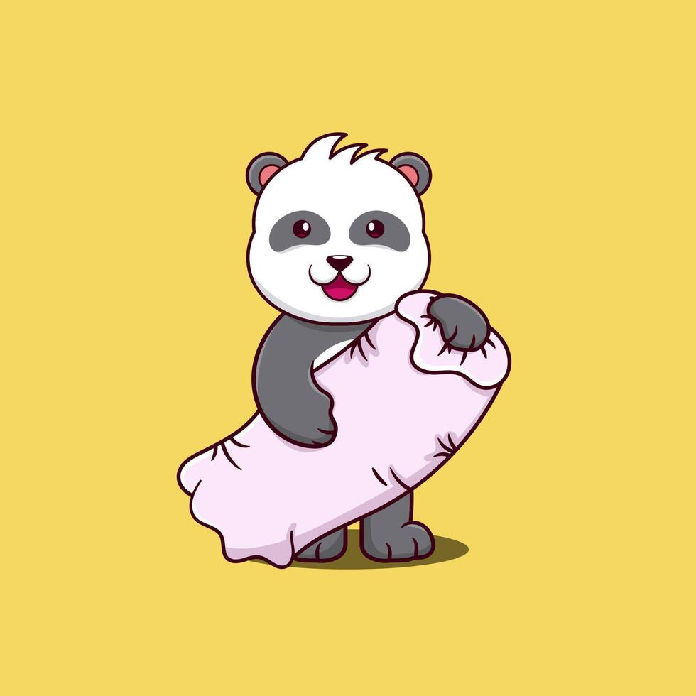schattig baby panda Holding een versterken vector