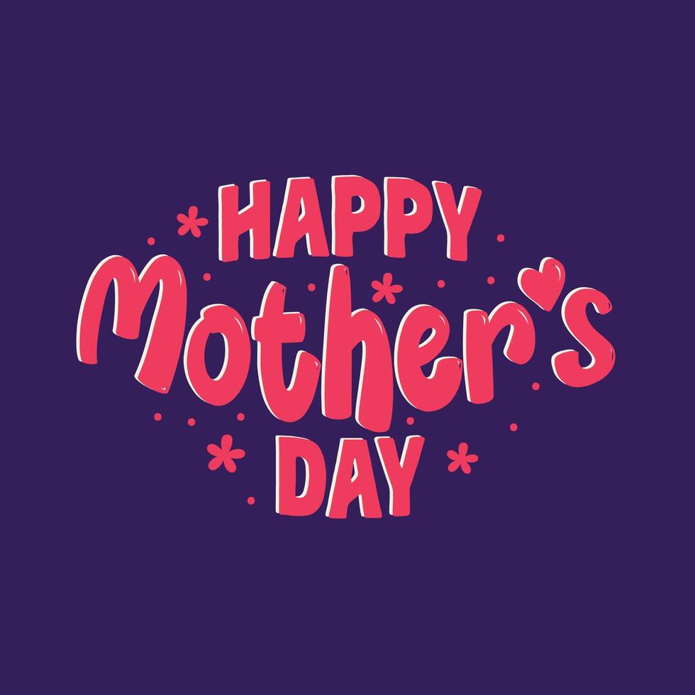 gelukkig moeders dag vector typografie illustratie. moeders dag hand- getrokken belettering, poster, banier, groet kaart. moeder dag belettering en roze bloem Aan Purper achtergrond.