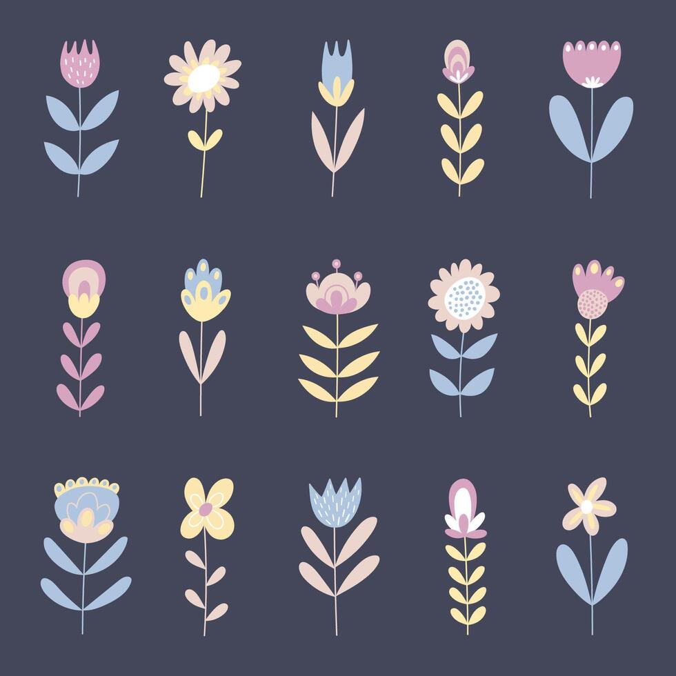 mooi voorjaar bloem verzameling met bloemen, bladeren, bloemen elementen, takken. vector pictogrammen, botanisch reeks van geïsoleerd natuur voorwerpen.