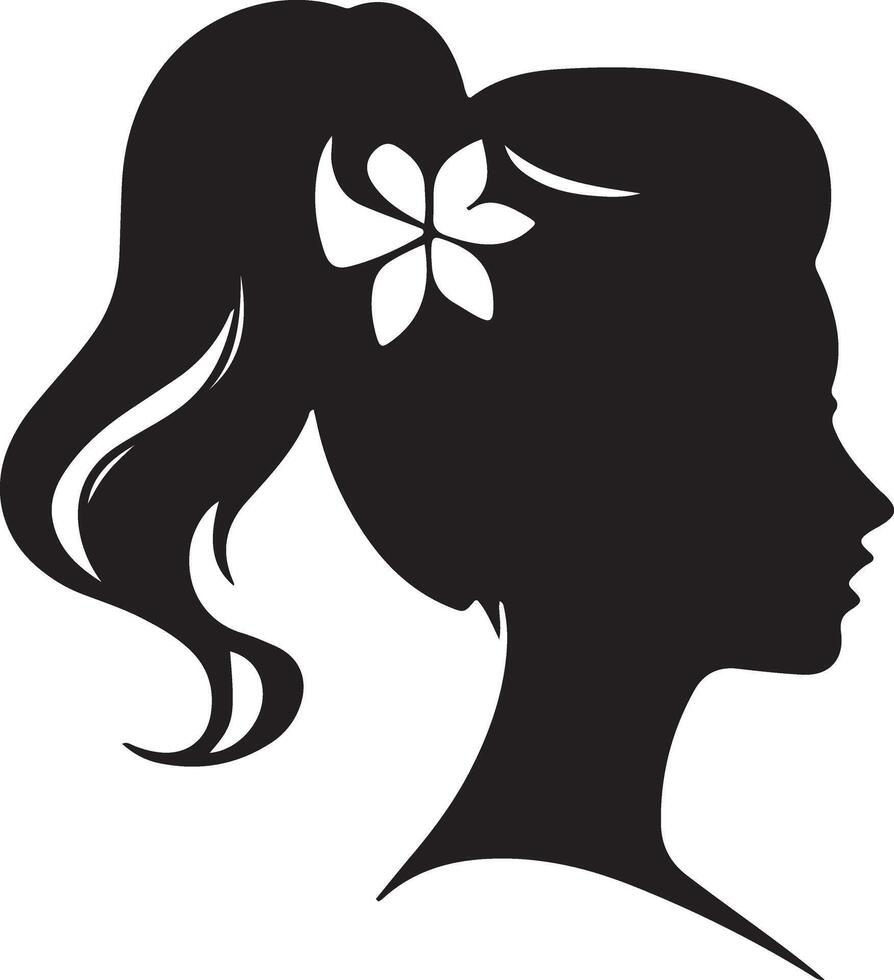 decoratief mode meisje voor schoonheid salon ontwerp. mooi vrouw silhouet. jong meisje met golvend dik haar. vector haar- stijl icoon