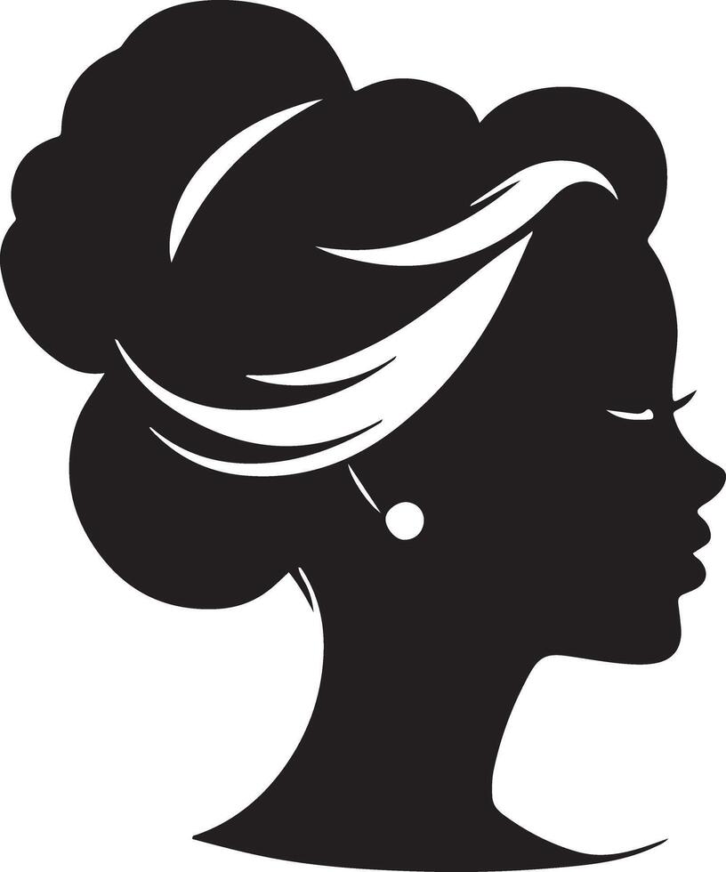 decoratief mode meisje voor schoonheid salon ontwerp. mooi vrouw silhouet. jong meisje met golvend dik haar. vector haar- stijl icoon