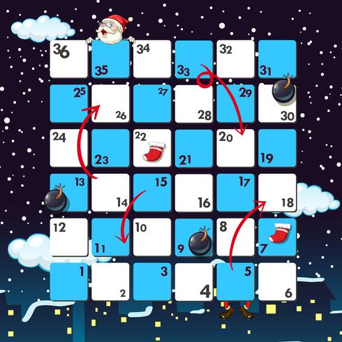 Bordspel sjabloon met santa&#39;s nachts vector