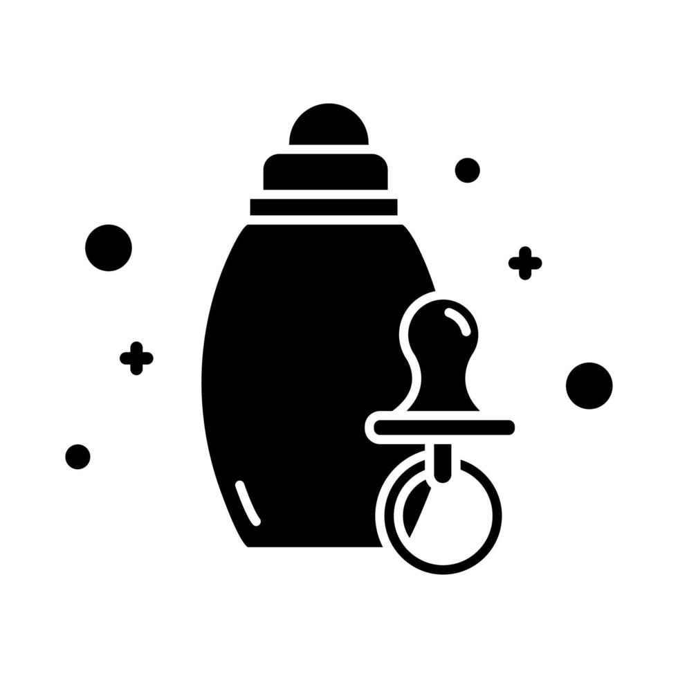 babyverzorging glyph icoon. voeding voor zuigelingen, pasgeborenen. fopspeen, fopspeen en zuigfles. e-commerceafdeling, winkelcategorieën. silhouet symbool. negatieve ruimte. vector geïsoleerde illustratie