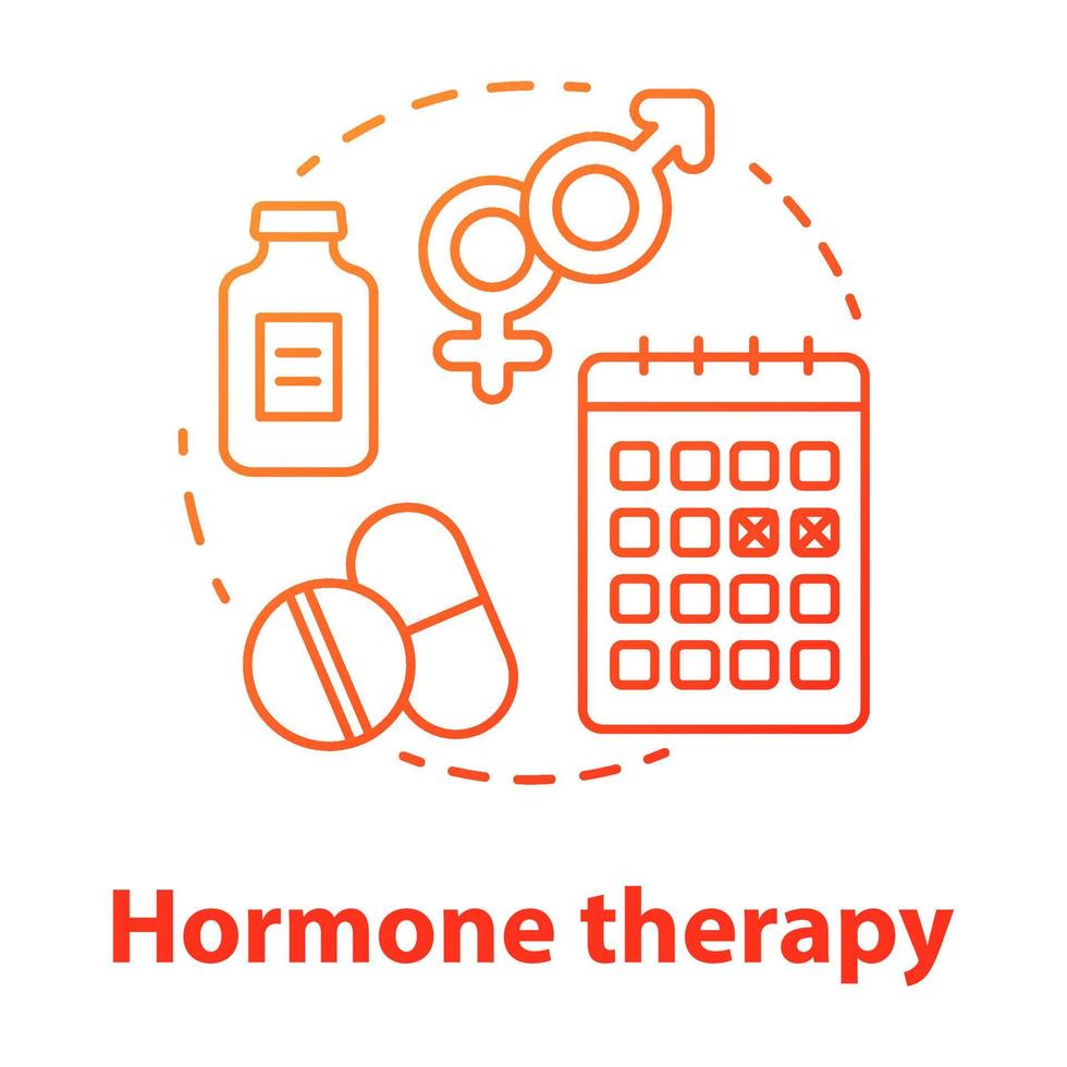 hormoontherapie rood kleurverloop concept icoon. pillen idee dunne lijn illustratie. geneeskunde, medische behandeling, anticonceptie. menopauze, kanker, transgender medicatie. vector geïsoleerde overzichtstekening