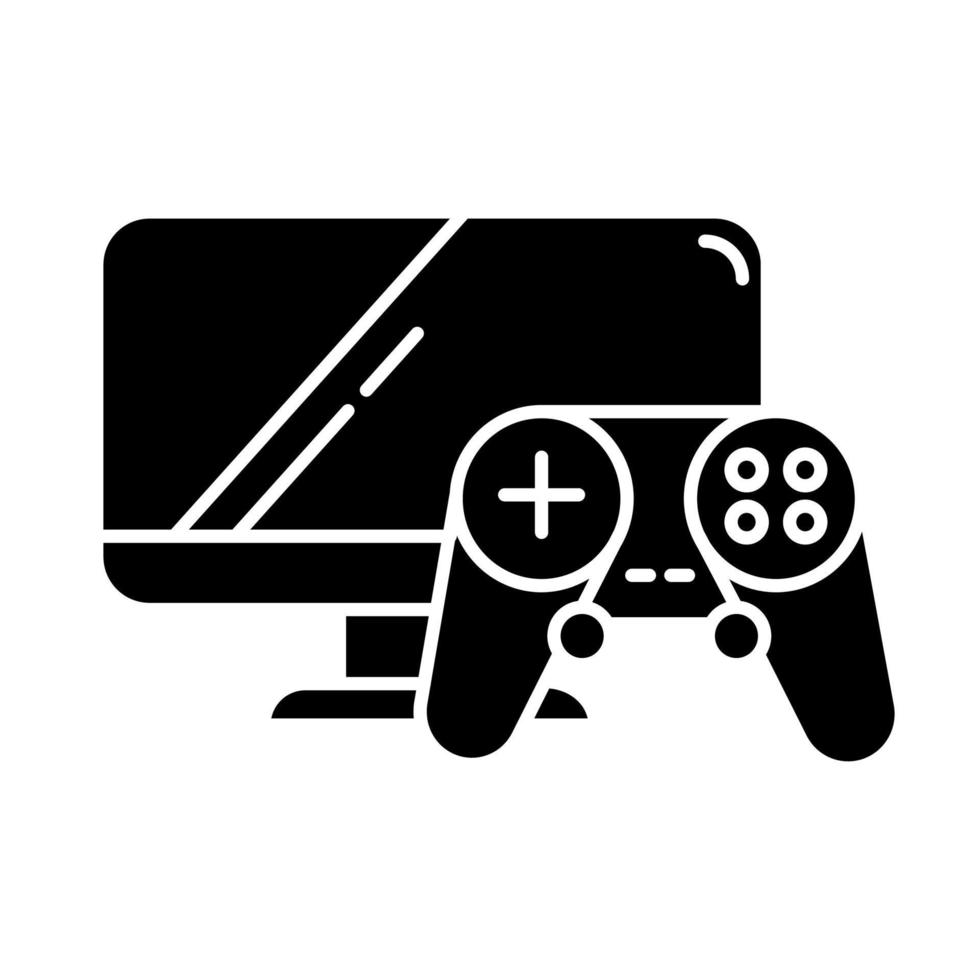 glyph-pictogram voor videogames en consoles. hobby's en computers. spelbesturing, beeldscherm. moderne amusement. e-commerce afdeling. silhouet symbool. negatieve ruimte. vector geïsoleerde illustratie