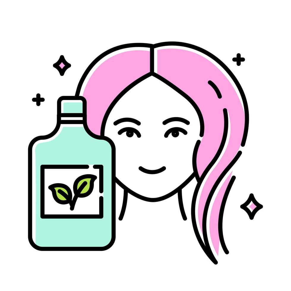 natuurlijke shampoo fles kleur icoon. sls, parabenenvrij haarverzorgingsproduct. hygiëne. hypoallergeen, op botanische basis. biologische cosmetica. geïsoleerde vectorillustratie vector