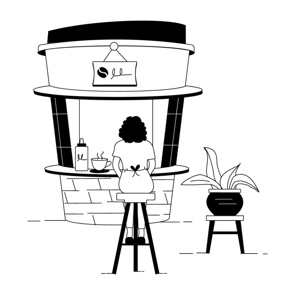 koffie en cafe winkels lineair illustraties vector