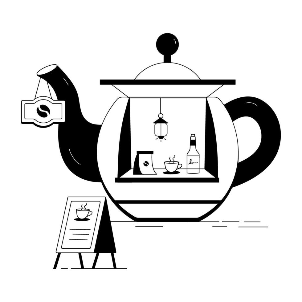 koffie en cafe winkels lineair illustraties vector