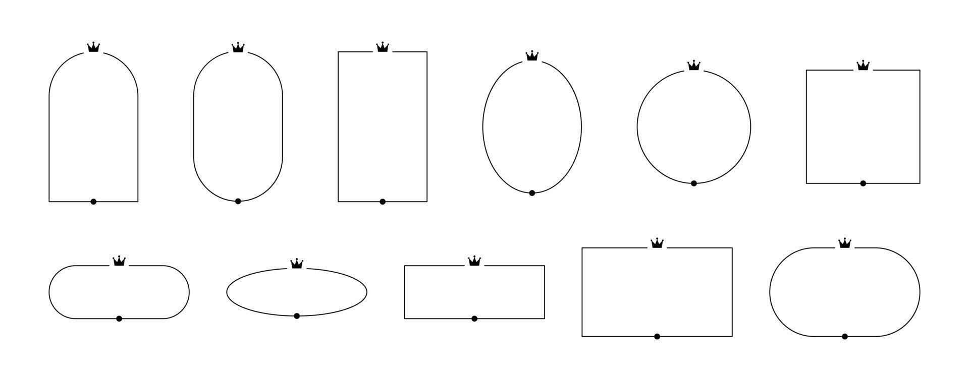 lineair kaders met een kroon en in de het formulier van bogen. minimalistisch esthetisch elementen. pak van vector geïsoleerd illustraties Aan een wit achtergrond.