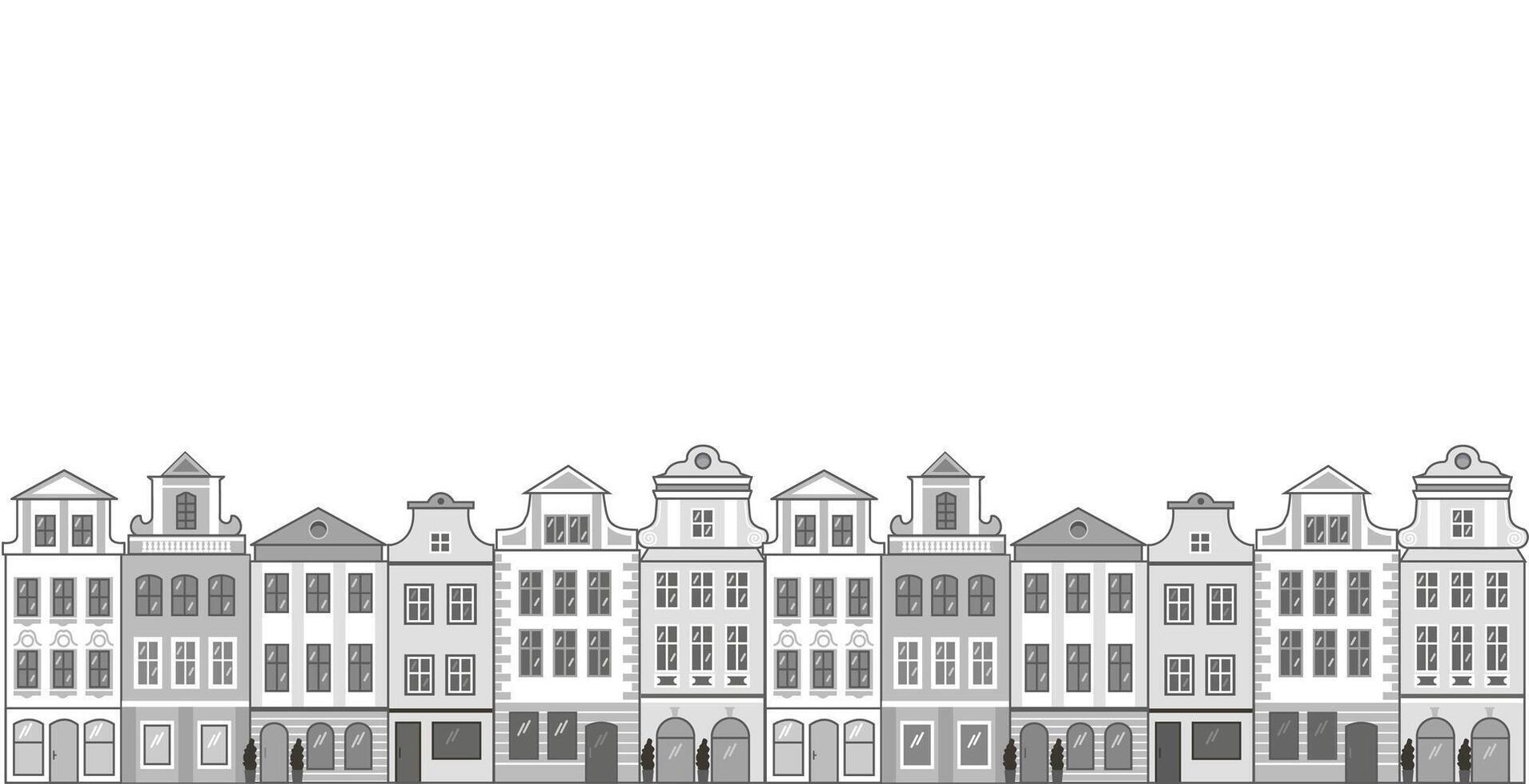 huizen van Amsterdam of Praag. Europese architectuur. gestileerde gevels van oud gebouwen. vector illustratie voor poster, banier, kaart.