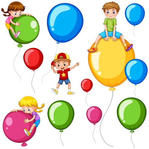 Kinderen en kleurrijke ballonnen vector