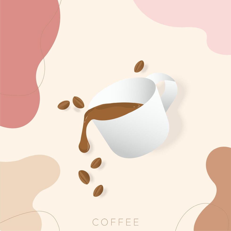 koffie kop en koffie bonen drijvend met aarde tonen abstract achtergrond vector