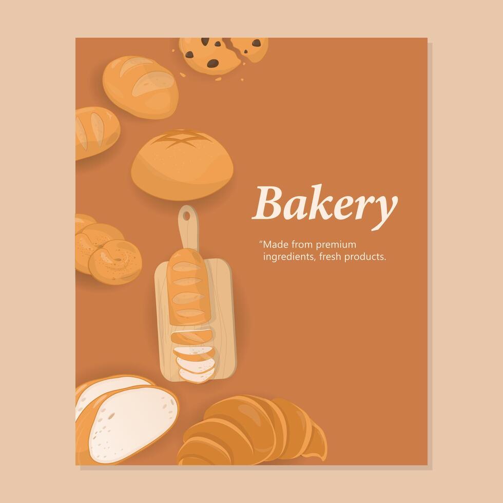 bakkerij brood en gebakje sjabloon met bruin achtergrond vector